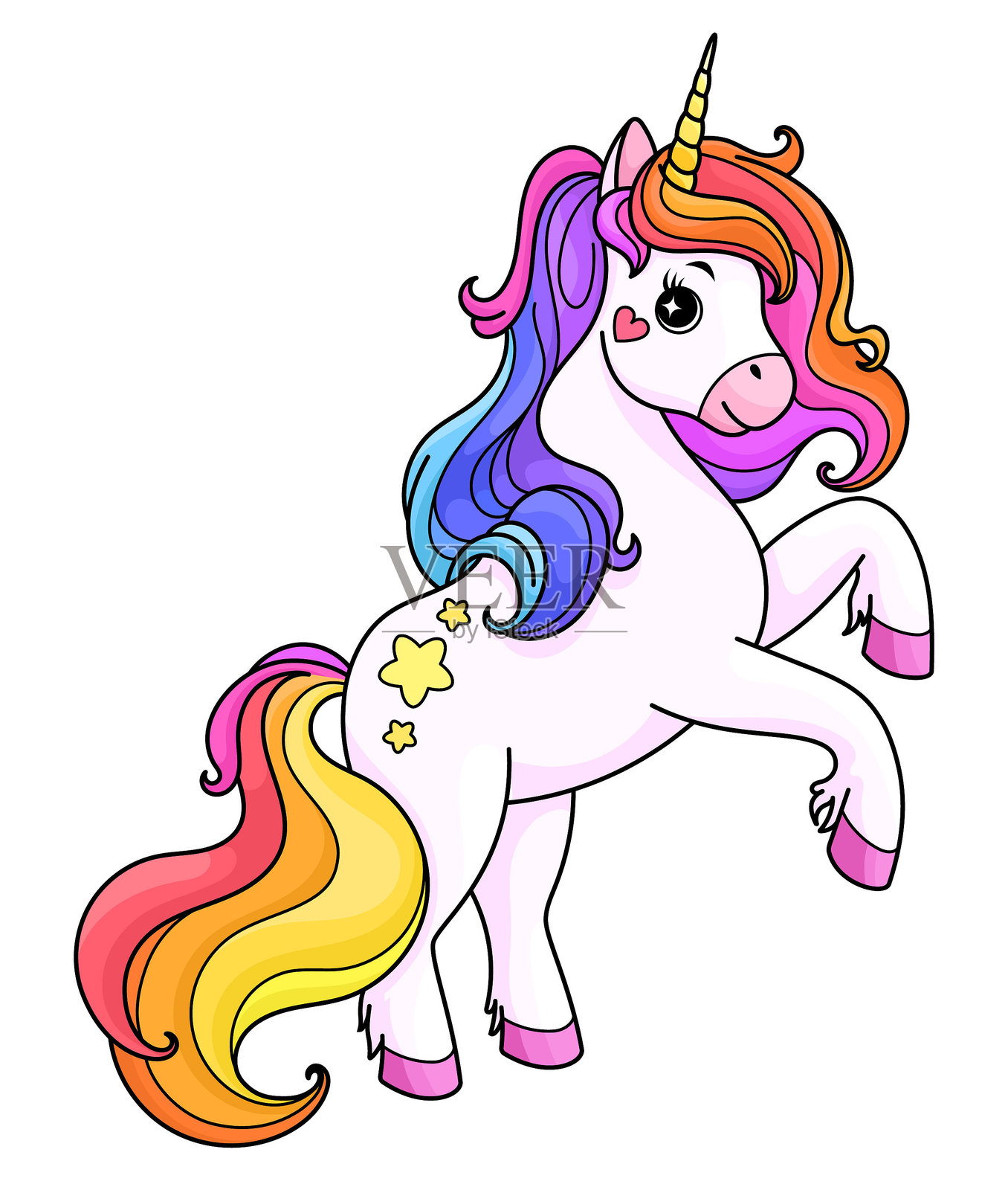 美丽的独角兽矢量图。适用于纺织品、印刷品、海报、笔记本等。插画图片素材