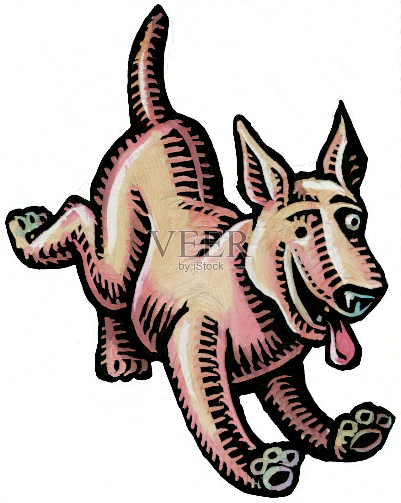 黄色棕色的狗在奔跑或跳跃的插图插画图片素材