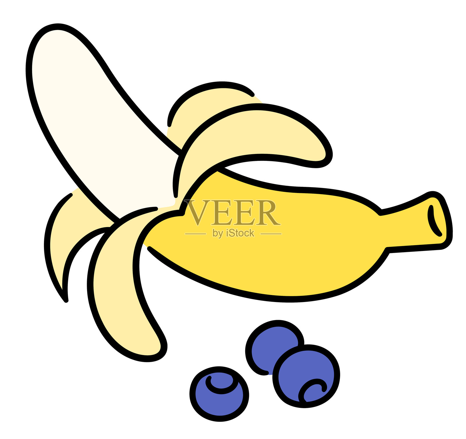 香蕉和蓝莓涂鸦图标插画图片素材