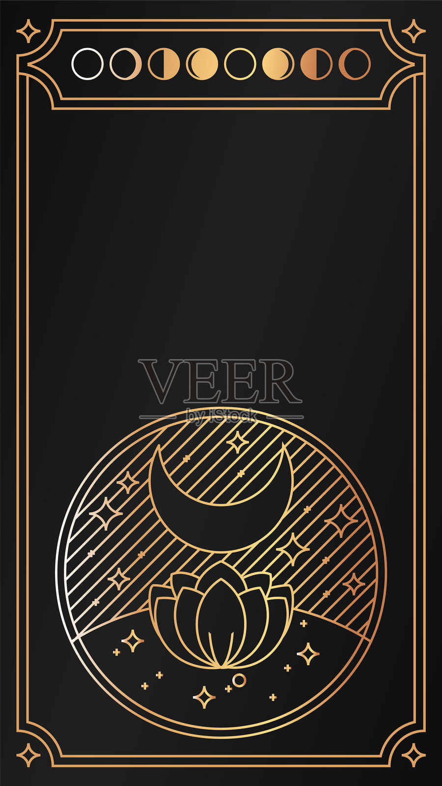 黑色和金色的魔法塔罗牌海报。神秘的神秘插图，波希米亚风格的灵性占星模板。插画图片素材