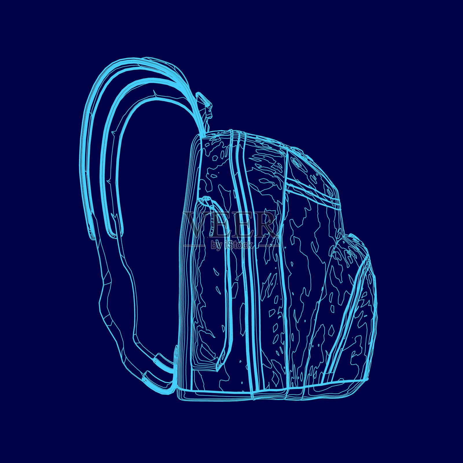 一个带有肩带的蓝色背包。侧面视图插画图片素材