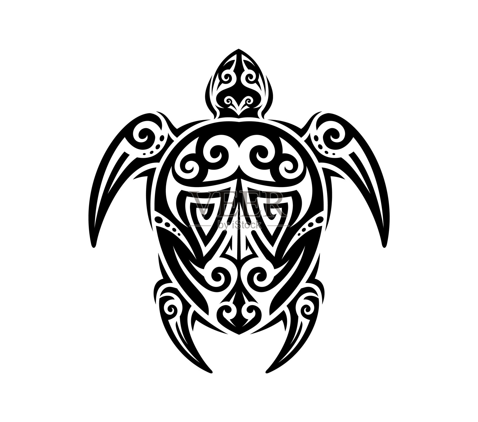 毛利部落海龟动物纹身，波利尼西亚艺术插画图片素材