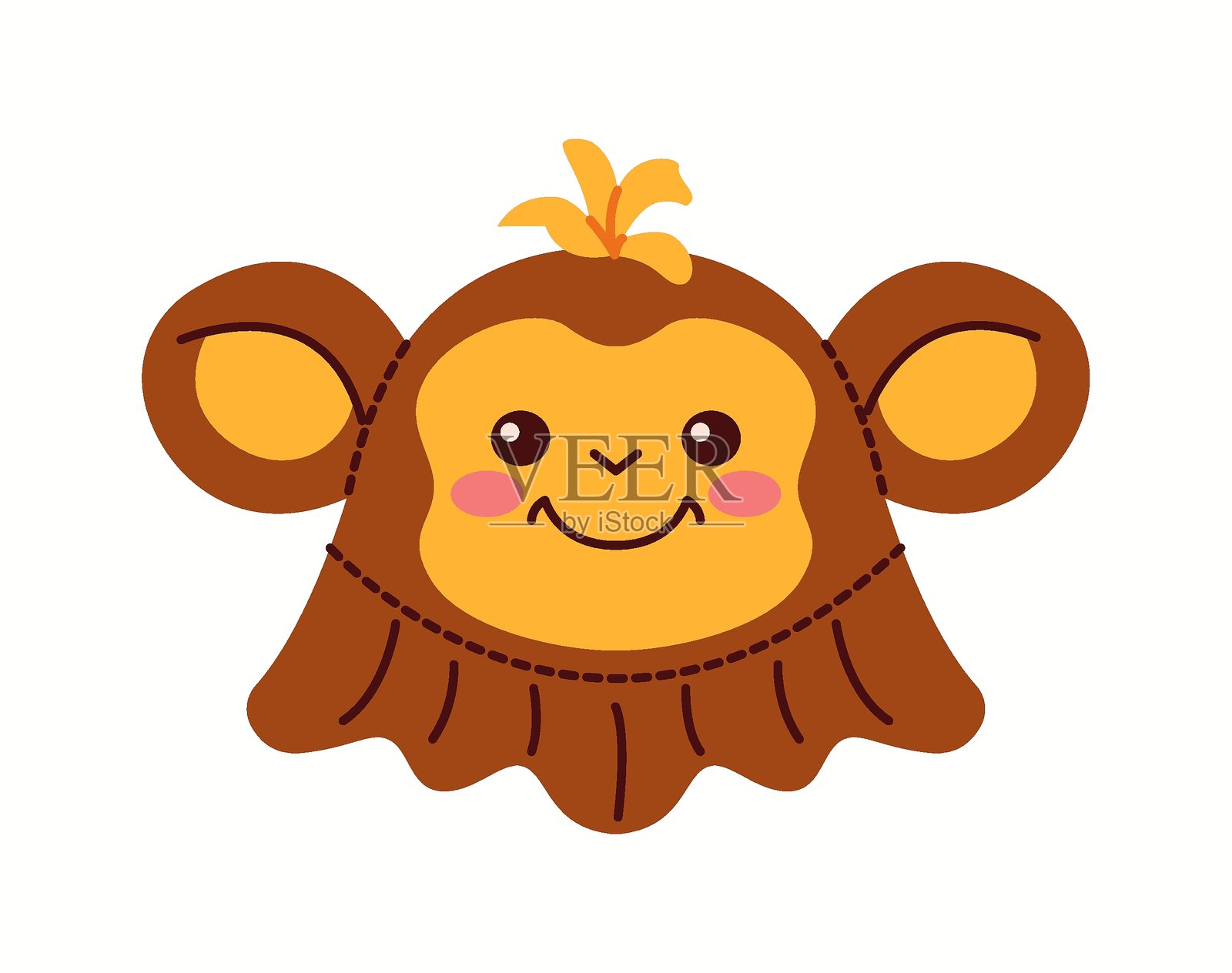 快乐的猴子桶帽，带有有趣的耳朵插画图片素材