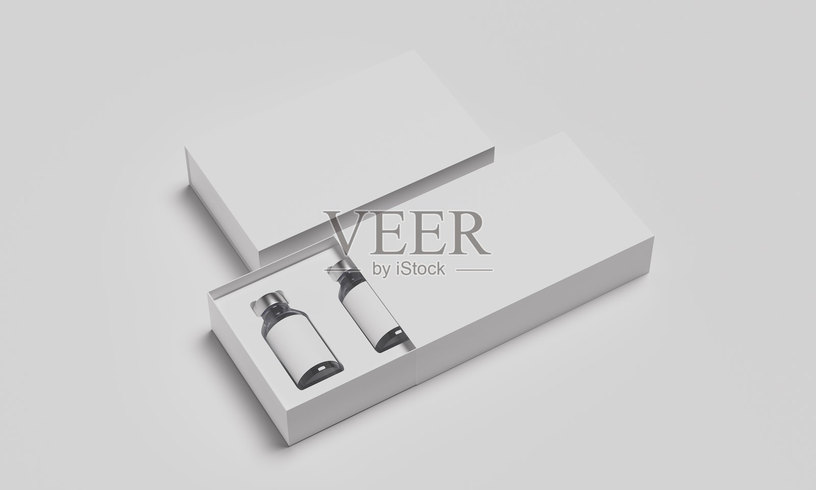 白色包装样机中的玻璃小瓶照片摄影图片