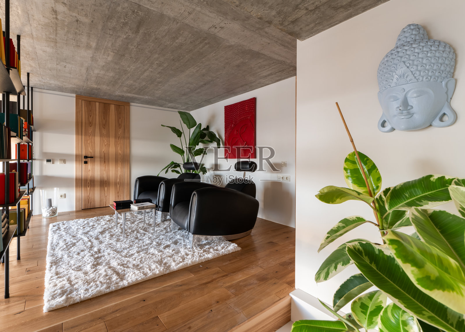 一个现代简约的居住空间，巧妙地将自然元素融入设计中照片摄影图片