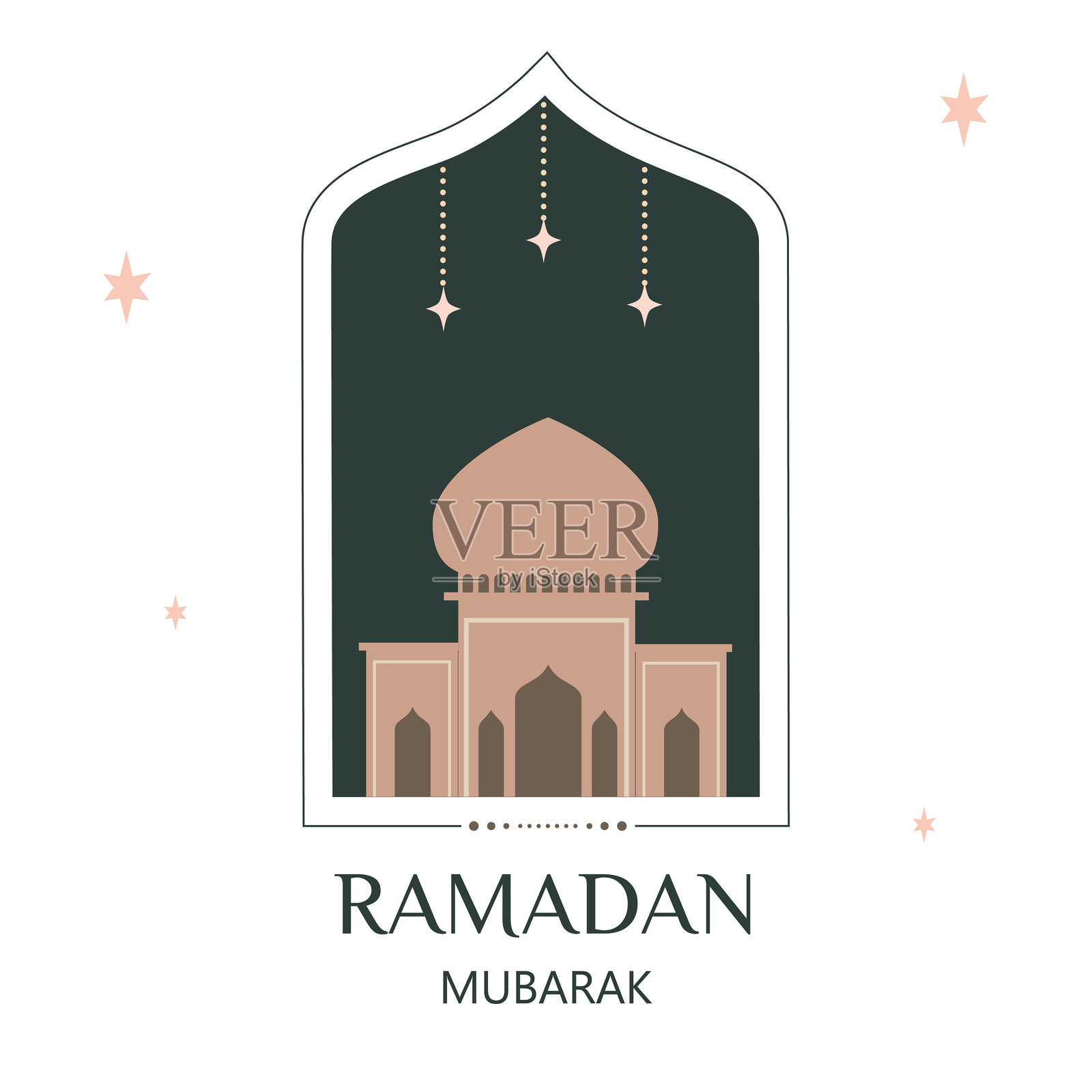 极简主义的开斋节祝福插图，包含沙漠、骆驼和夜空。非常适合伊斯兰庆祝活动。插画图片素材