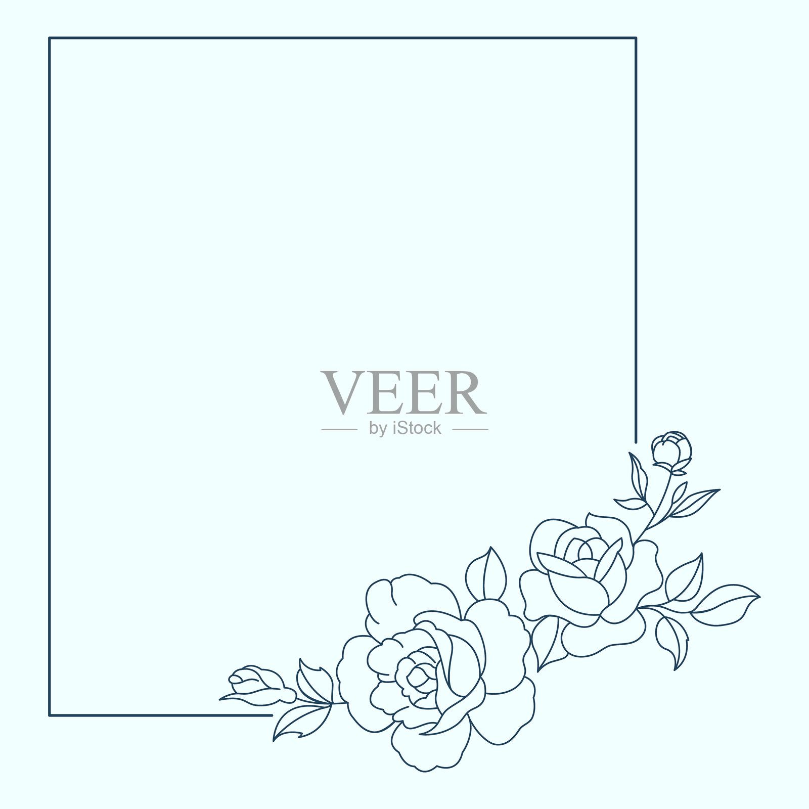 花卉和方形手绘风格。插画图片素材