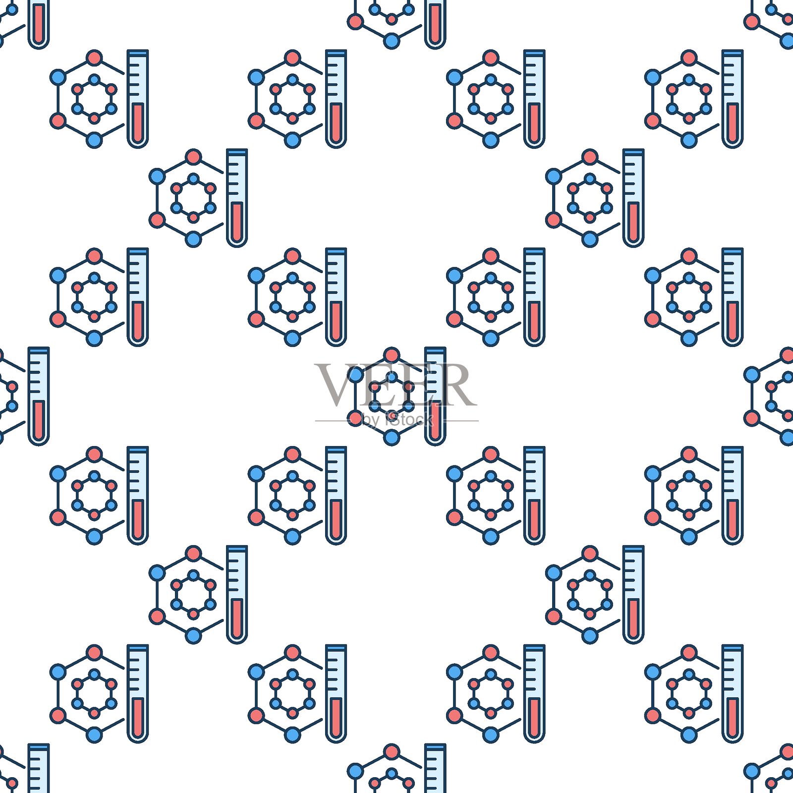 分子和试管矢量化学多彩无缝图案插画图片素材