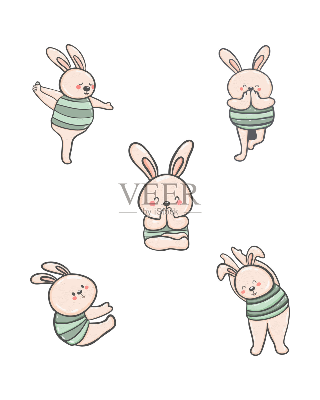 四只复活节兔子的组合。插画图片素材