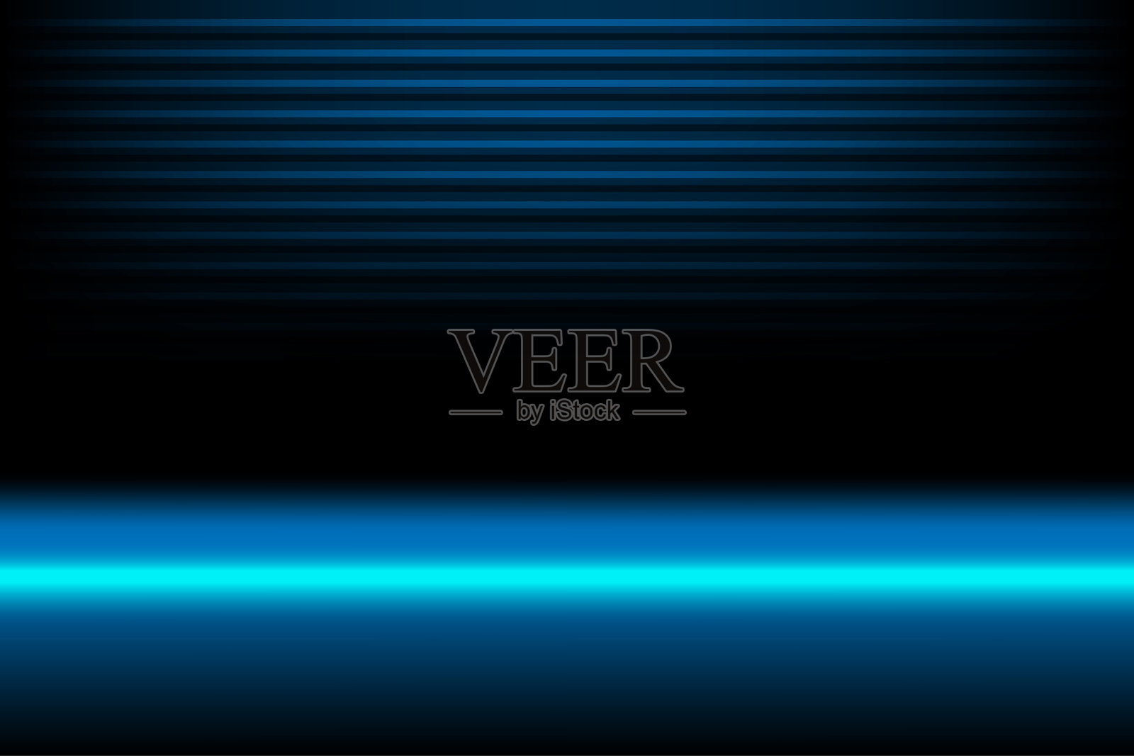 黑色背景上的水平激光线霓虹蓝光，霓虹灯光线展现运动和速度感插画图片素材