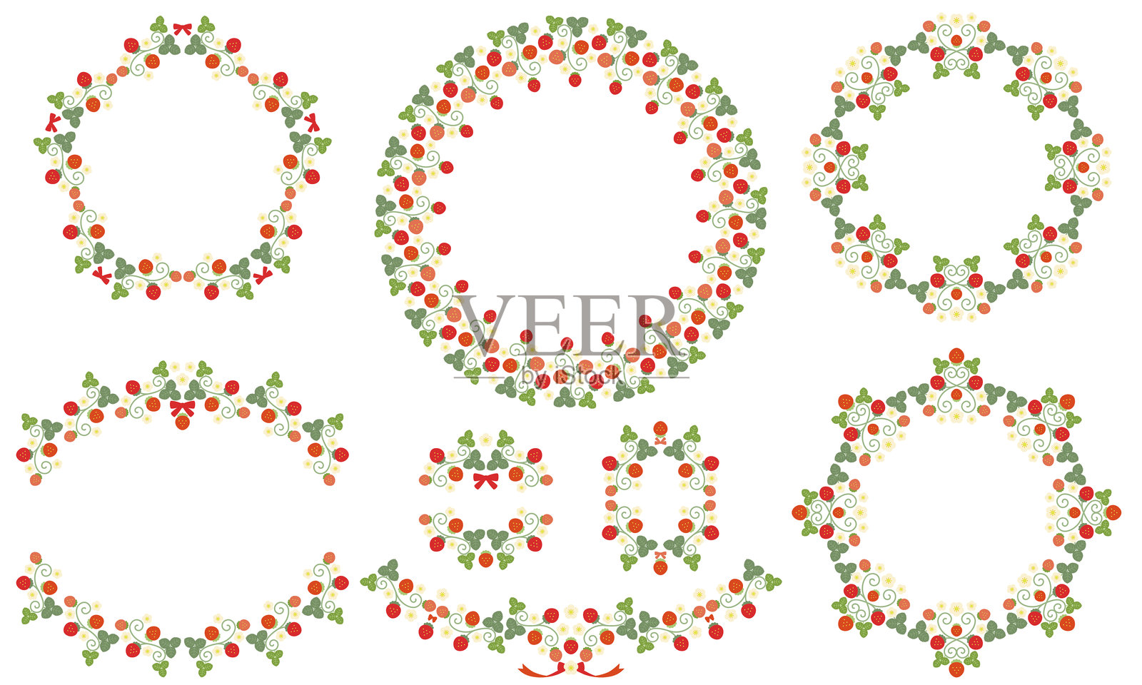 红色草莓框架套装2插画图片素材