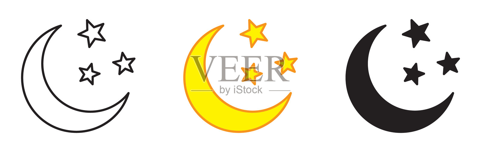 黄色和黑色变体的弯月星星图标。夜晚图标。弯月图标。插画图片素材