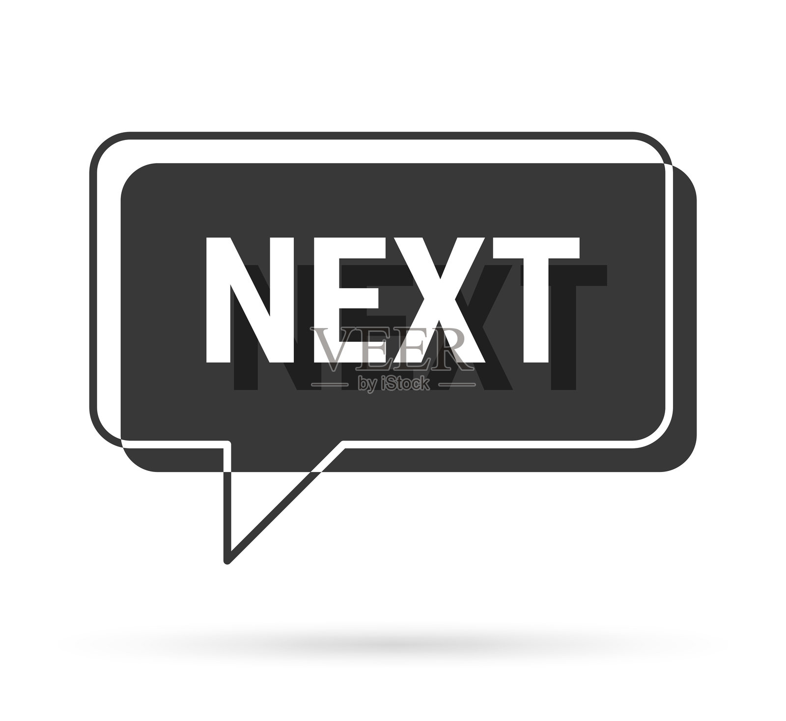 下一个 - 白色背景上的3D黑色对话气泡插画图片素材