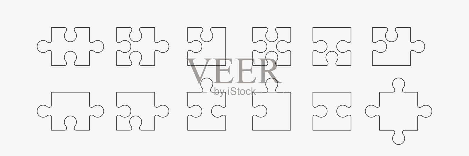 白色背景上的拼图块线条图标集插画图片素材