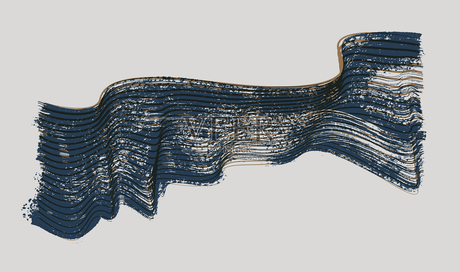 抽象矢量纹理油漆干刷笔触手绘设计元素，蓝色墨水在白色背景上。干燥的纹理涂抹抽象矢量。带有粗线条的复古横幅，边缘有磨损效果。插画图片素材