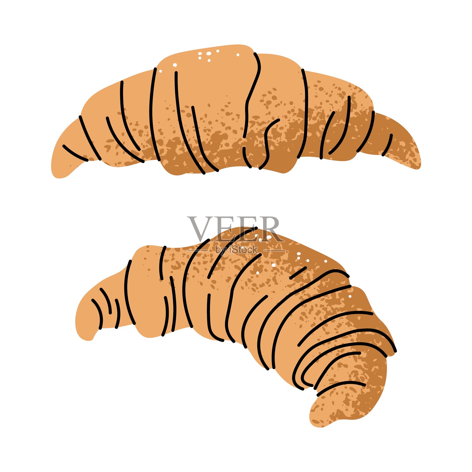 可颂面包烘焙酥皮点心。法式面包甜点。烘焙食品。面包店。平面卡通插图，背景为白色。插画图片素材