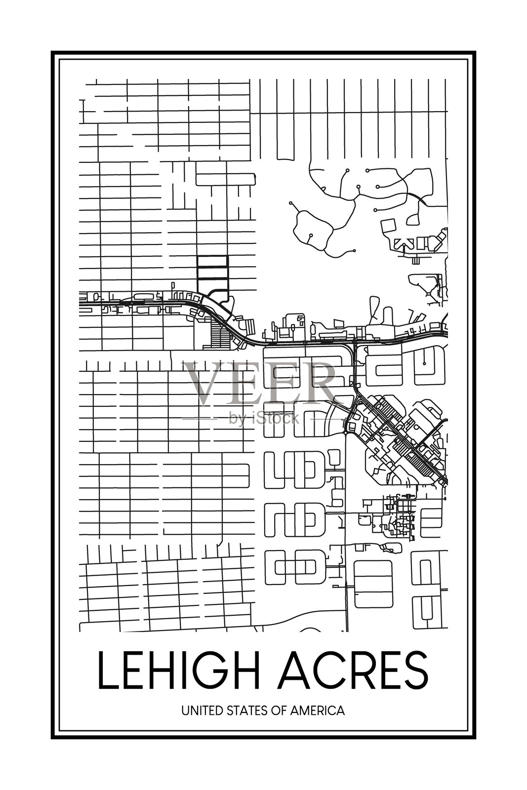 美国莱海克雷斯镇的海报打印地图插画图片素材