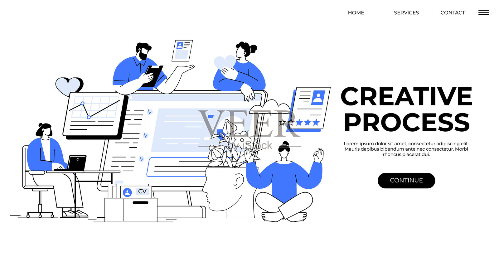 团队协作与数字工具和创意过程插画图片素材