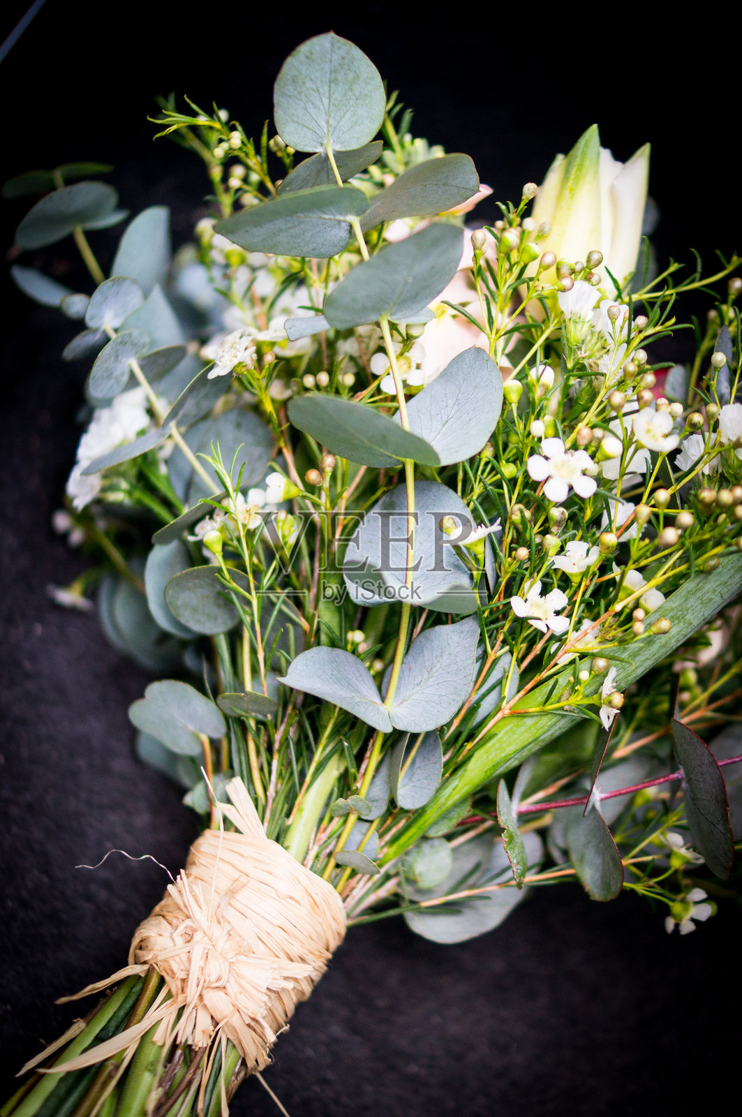 带有桉树叶的花束照片摄影图片