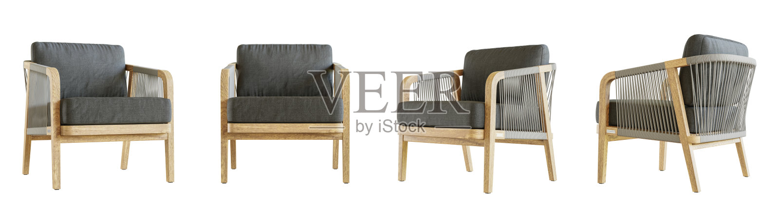 孤立在白色背景上的扶手椅套装。3D渲染。照片摄影图片