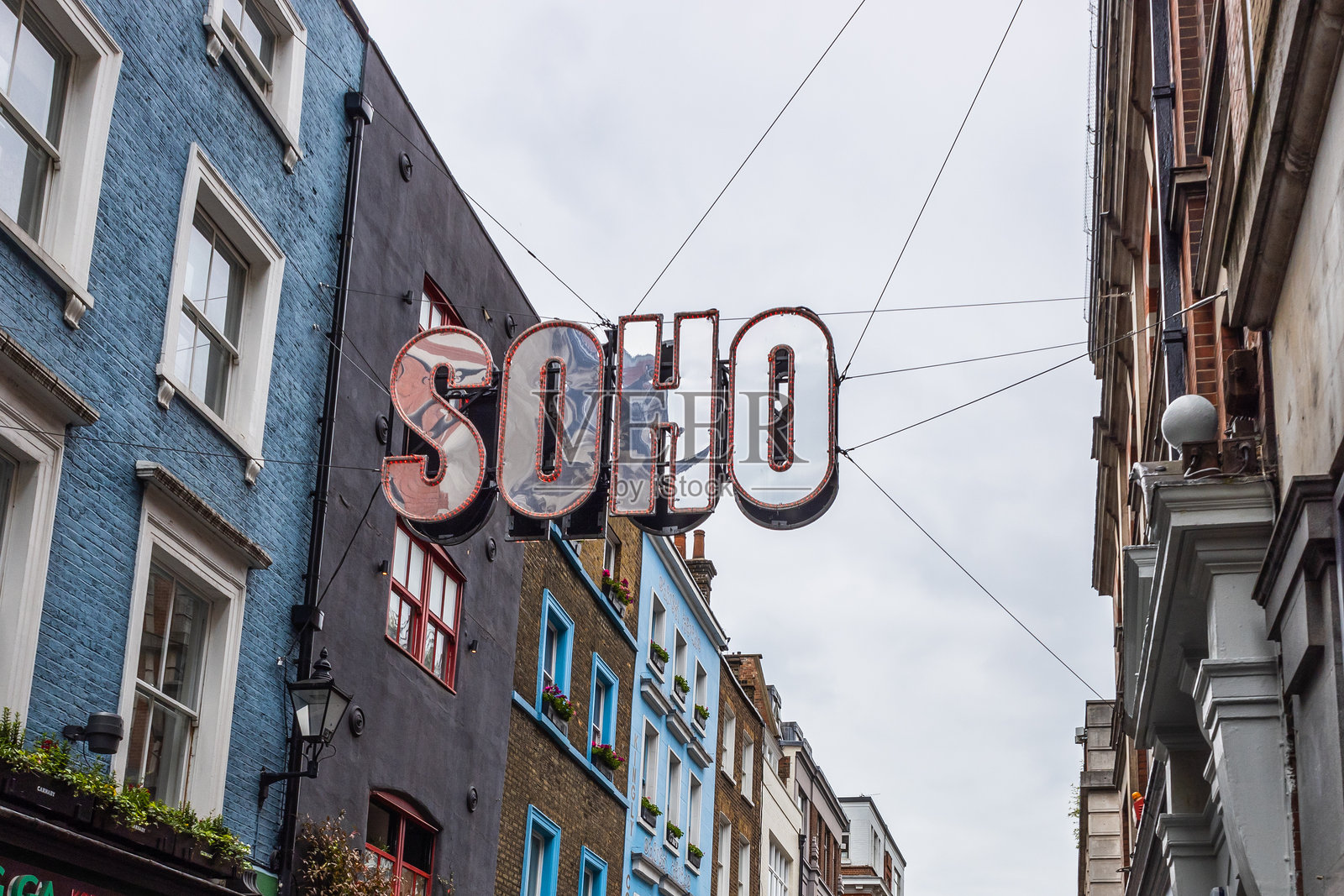 伦敦娱乐区的索霍标志景观。英国伦敦，2023年5月21日照片摄影图片