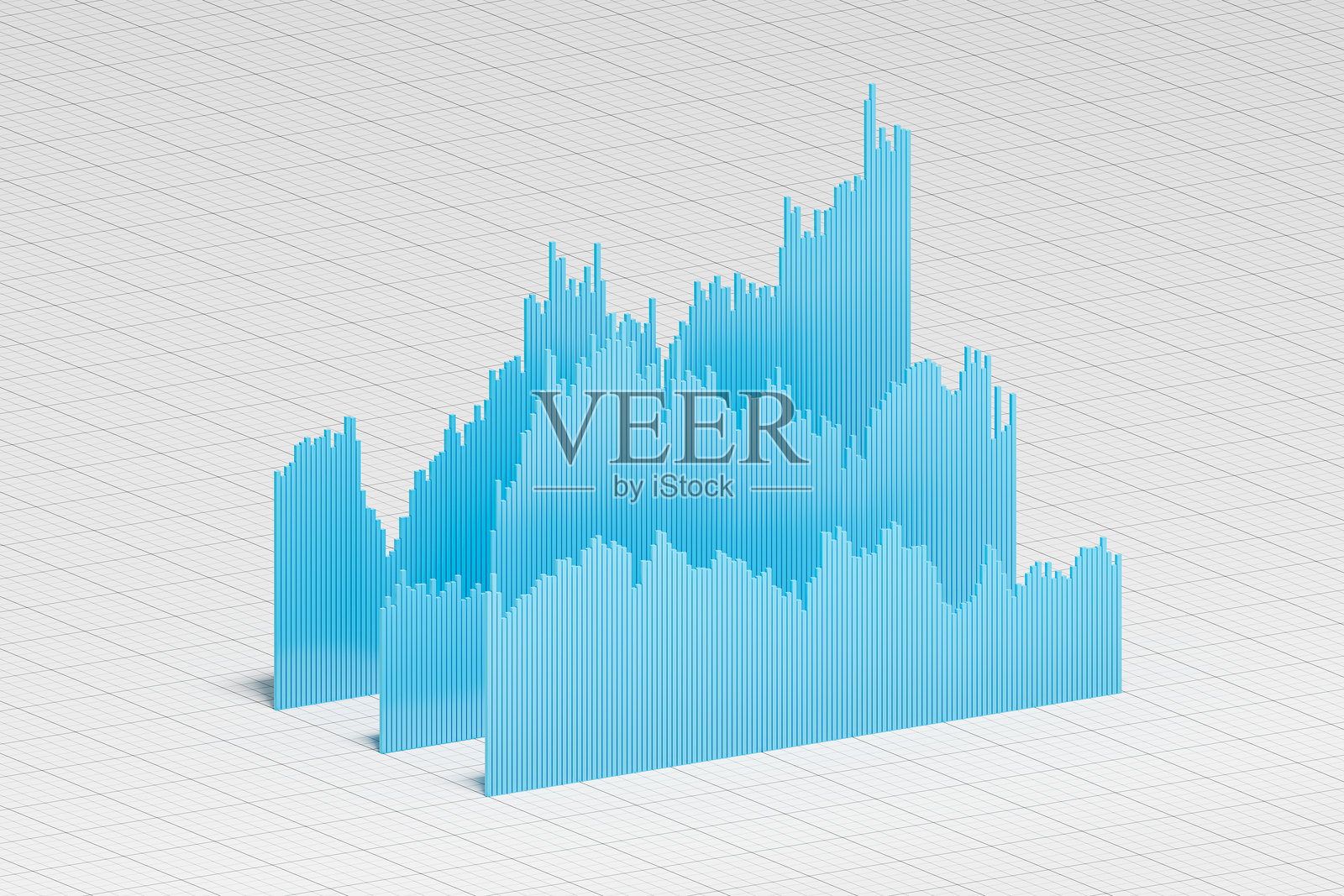 历史证券、股票、债券或商品价格的柱状图，或金融数据以三维形式排列在刻度纸背景上。等距图像照片摄影图片