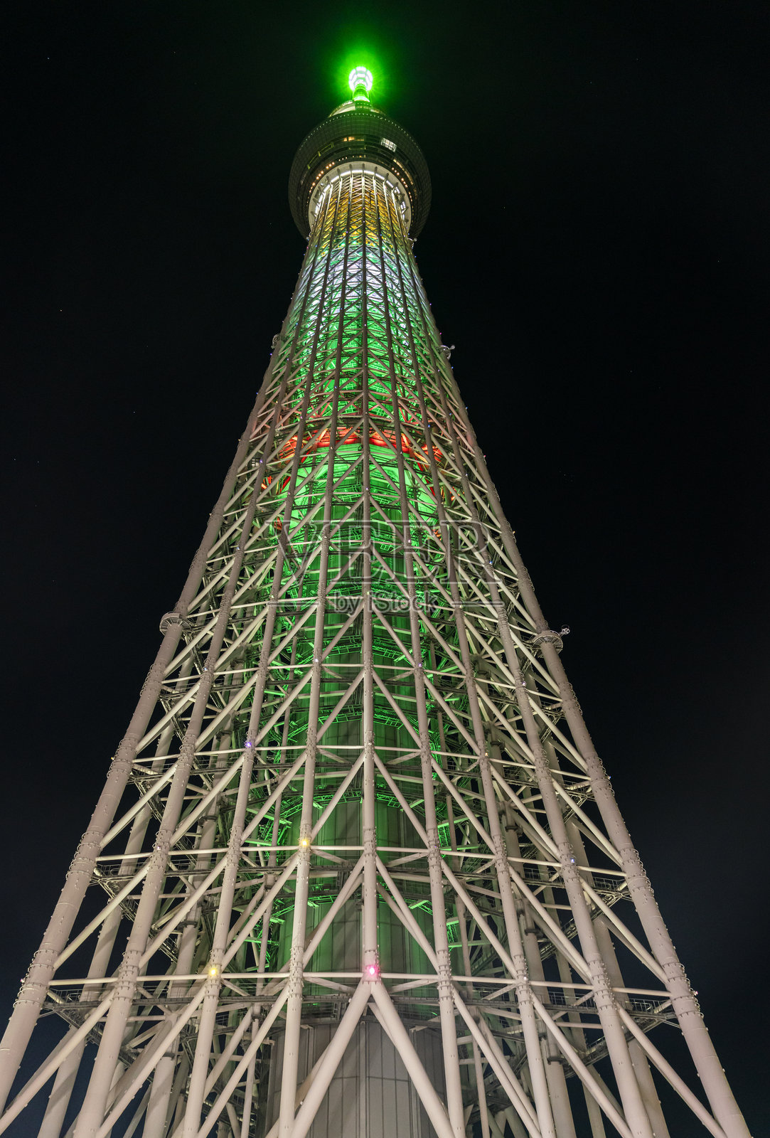 仰望东京晴空塔与星空相伴照片摄影图片