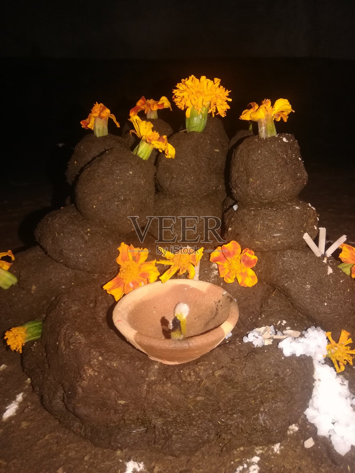 装饰着花朵的粪便照片摄影图片