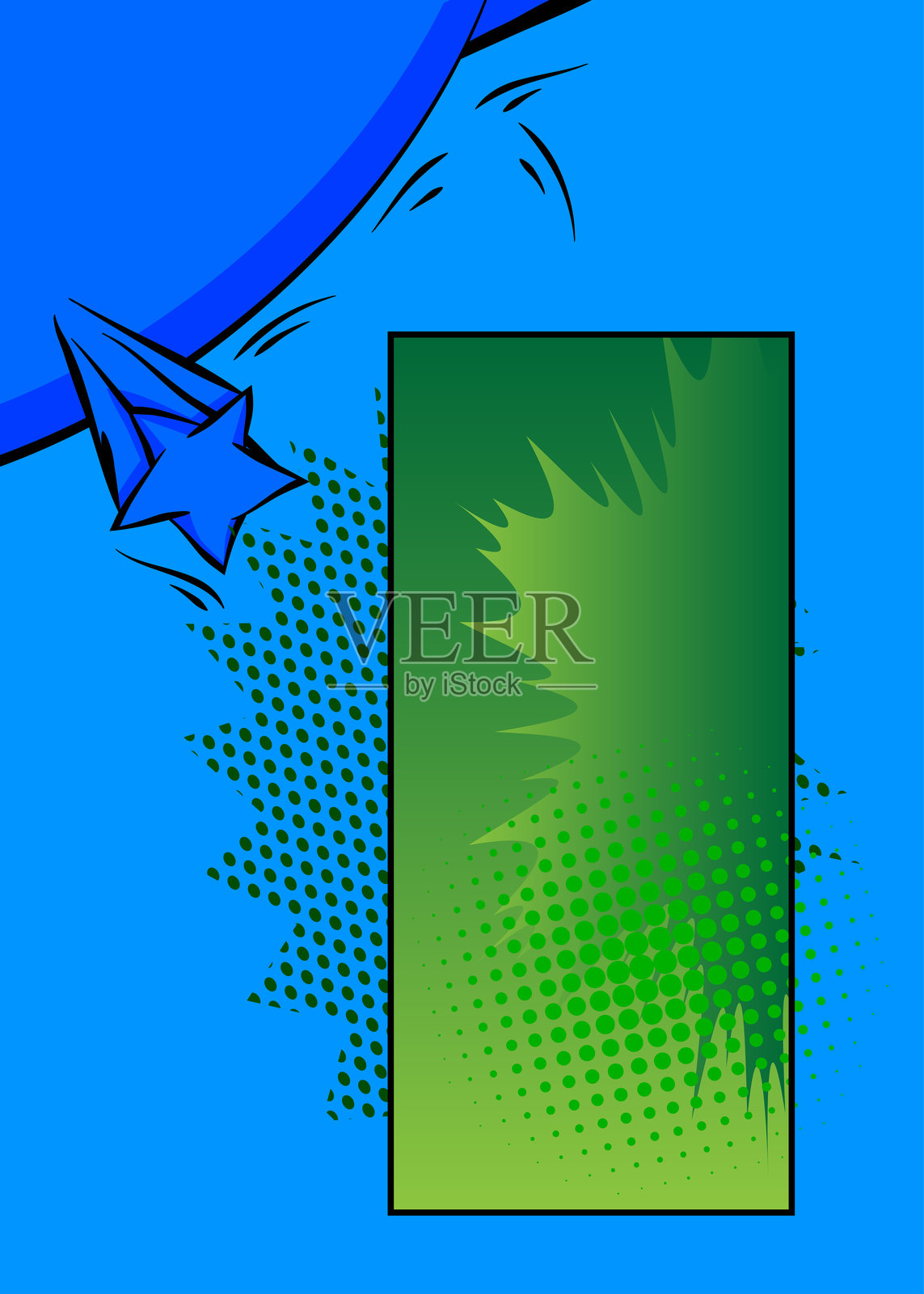 卡通绿色和蓝色漫画书背景。复古矢量漫画波普艺术设计。插画图片素材