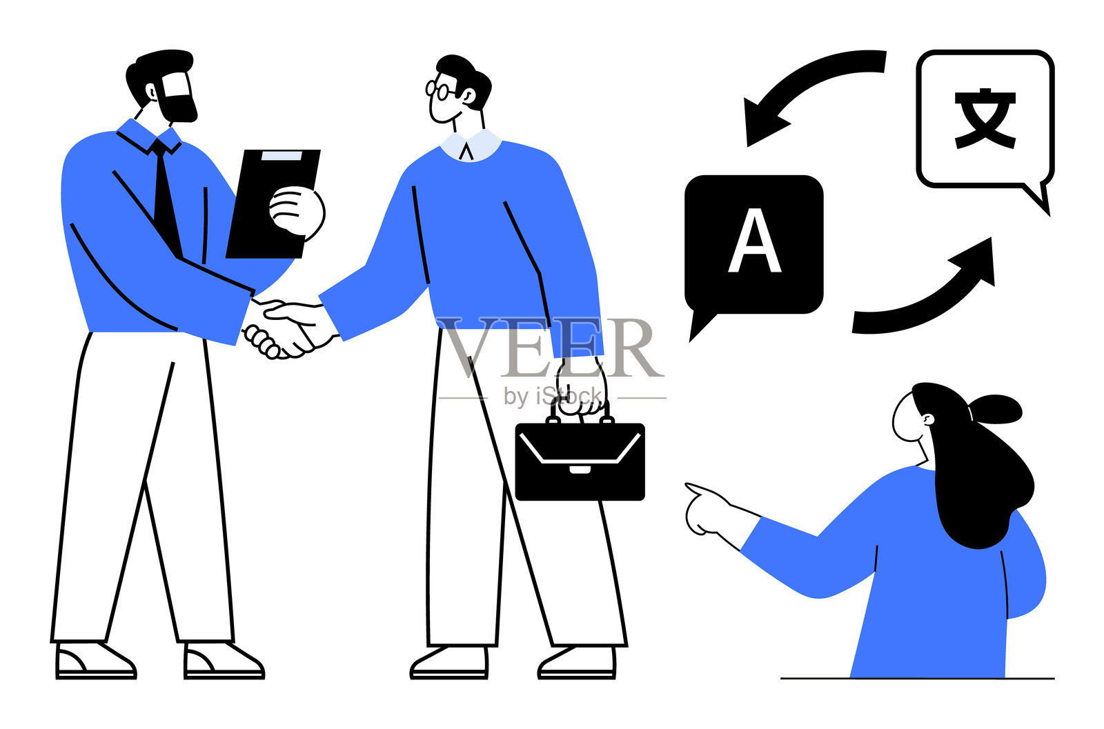 商务会议协议，突出沟通与合作的翻译服务要素插画图片素材