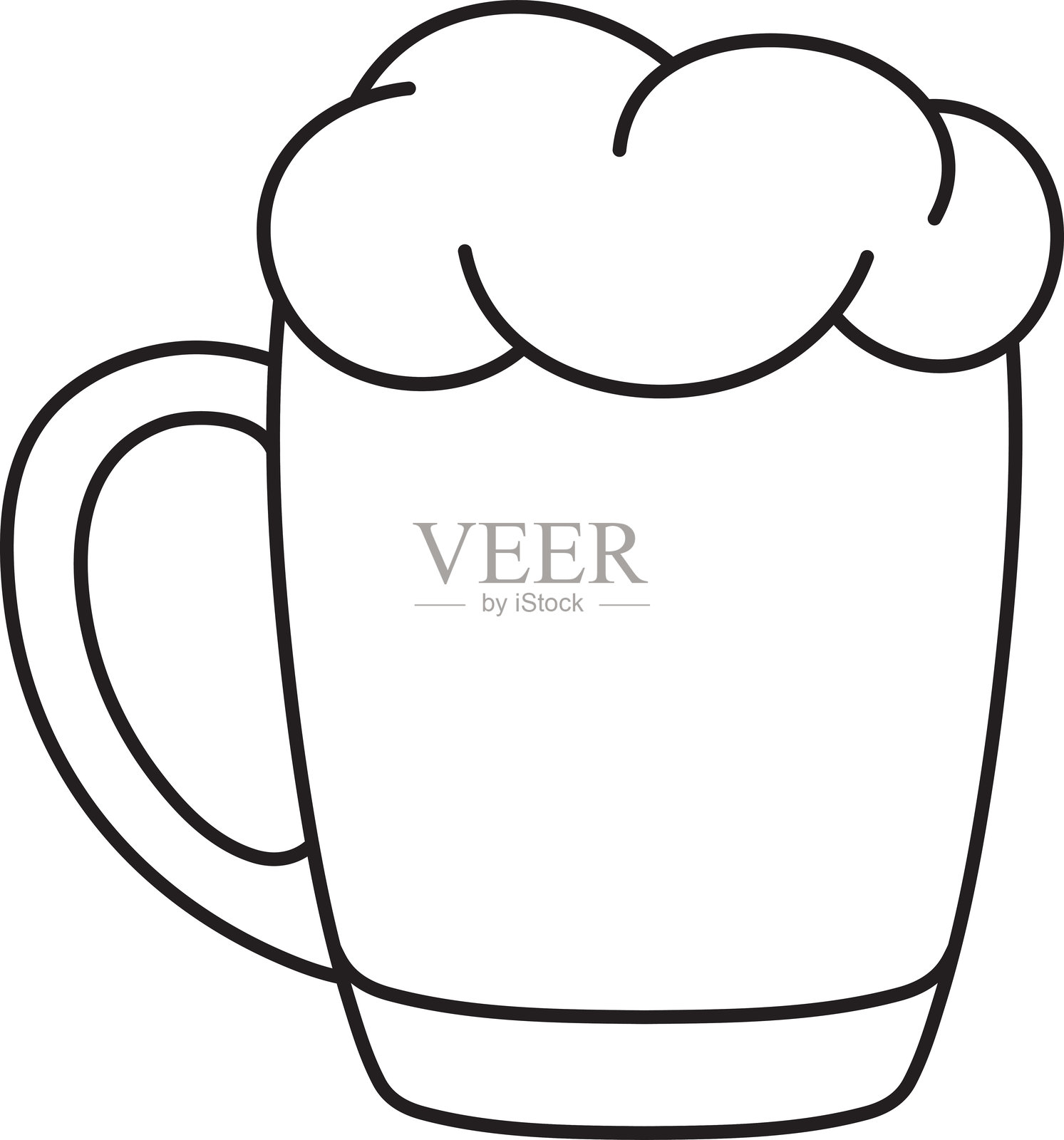 插图，满杯泡沫啤酒，黑白线性图标，独立于白色透明背景上插画图片素材