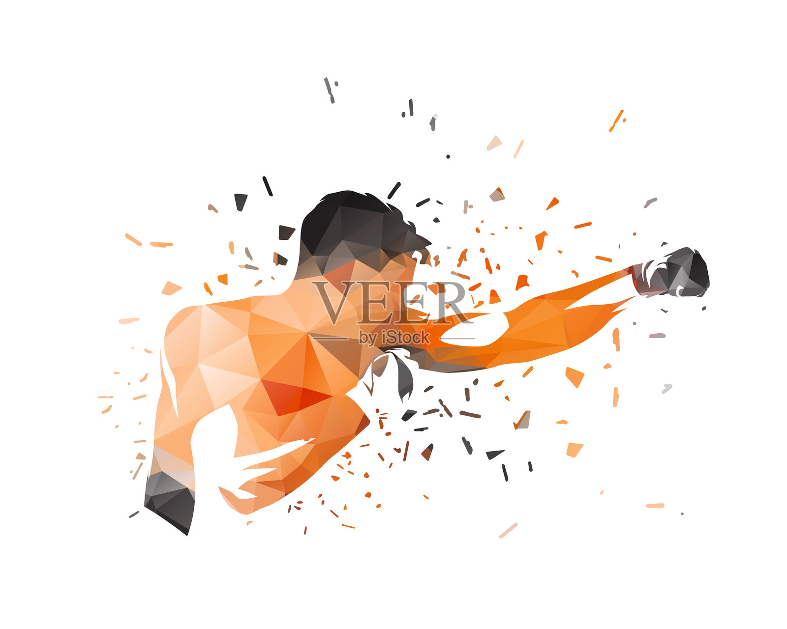 拳击标志，战士，孤立的低多边形矢量插图，带有散射效果插画图片素材