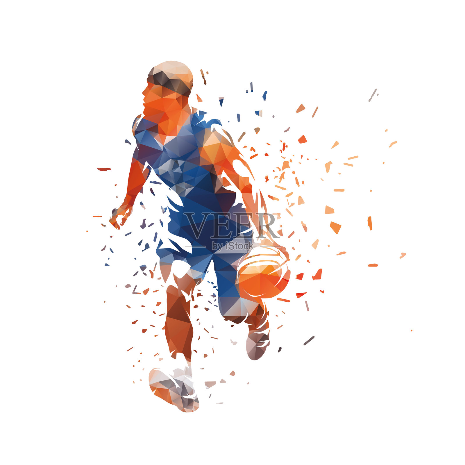 篮球运动员运球，几何孤立矢量低多边形插图。街头篮球插画图片素材