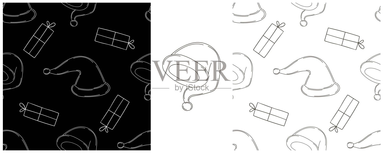 新年。手绘风格的单色图案插画图片素材