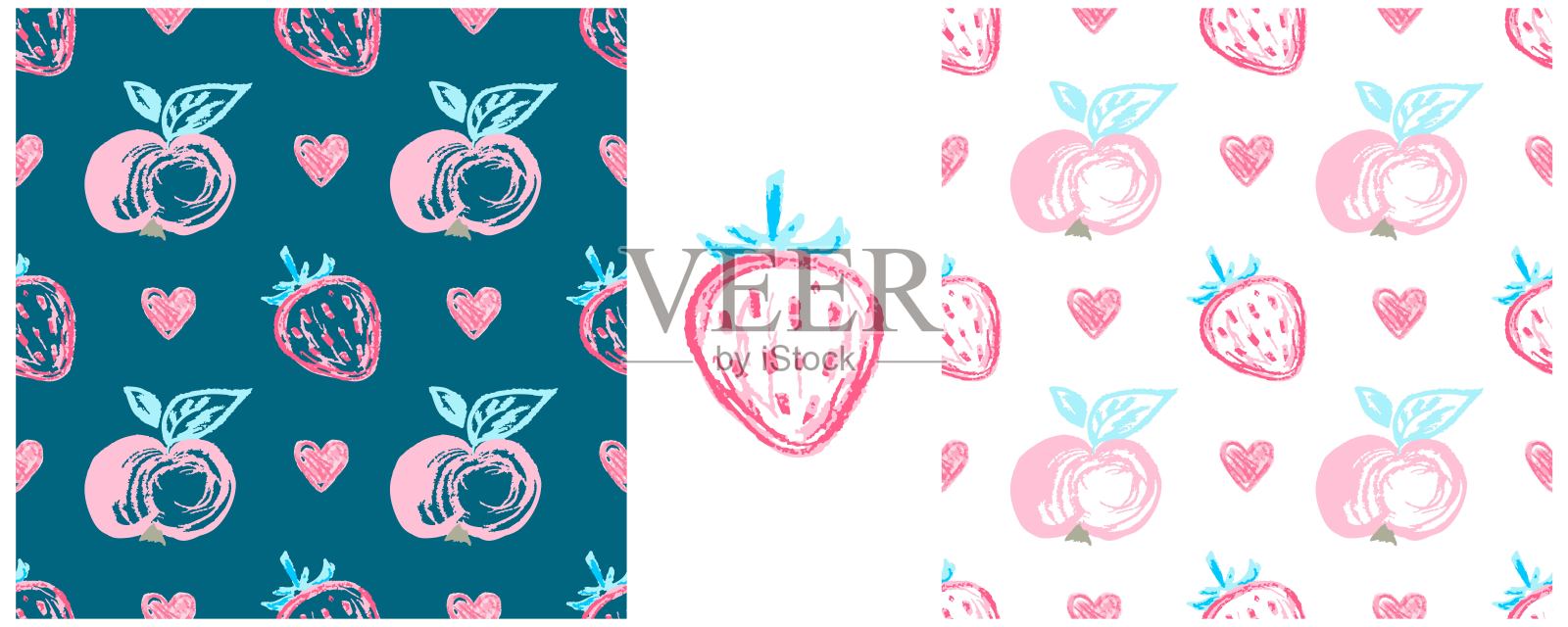 儿童用蜡笔绘制的画作。套装印刷插画图片素材