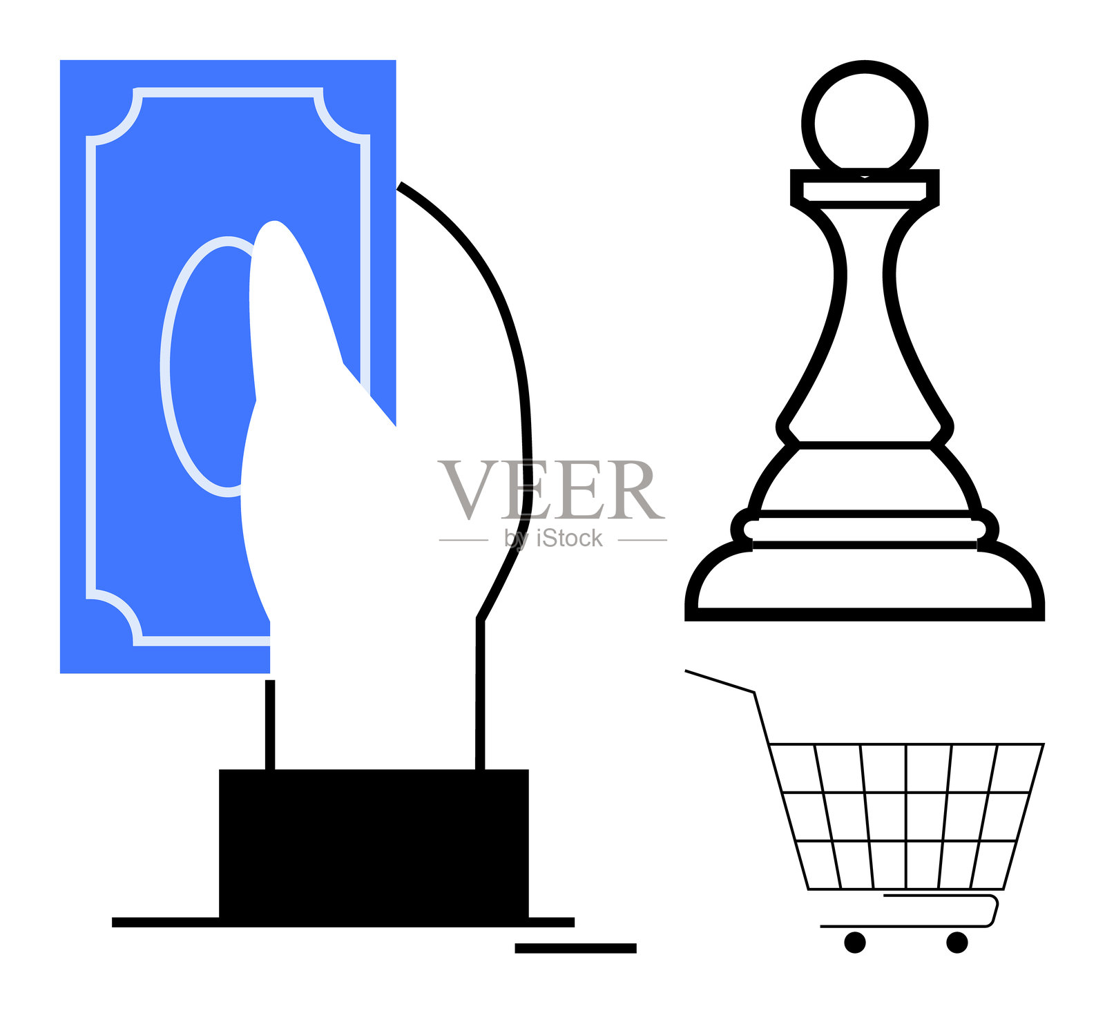 用货币、棋子和购物车表现的财务决策制定插画图片素材