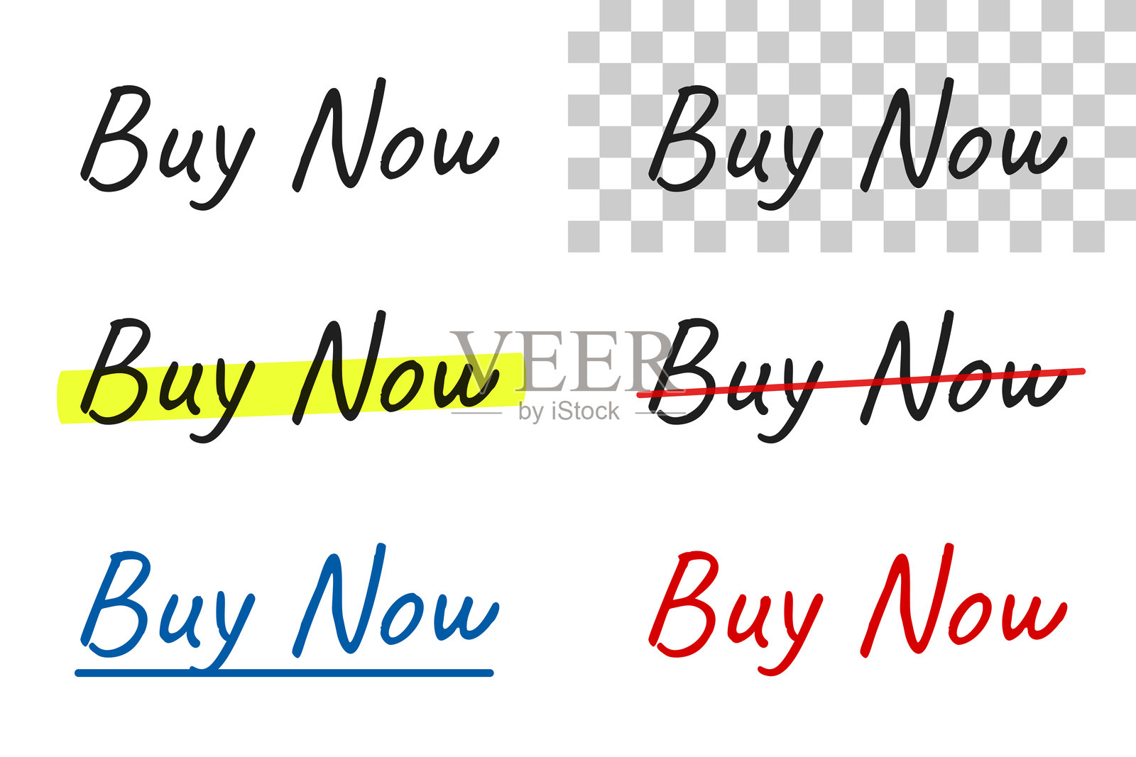 立即购买 - 手写文本，突出显示，划掉，带下划线的空白背景插画图片素材