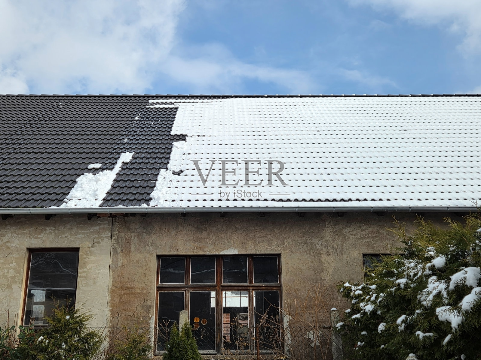 屋顶上的雪的危险照片摄影图片