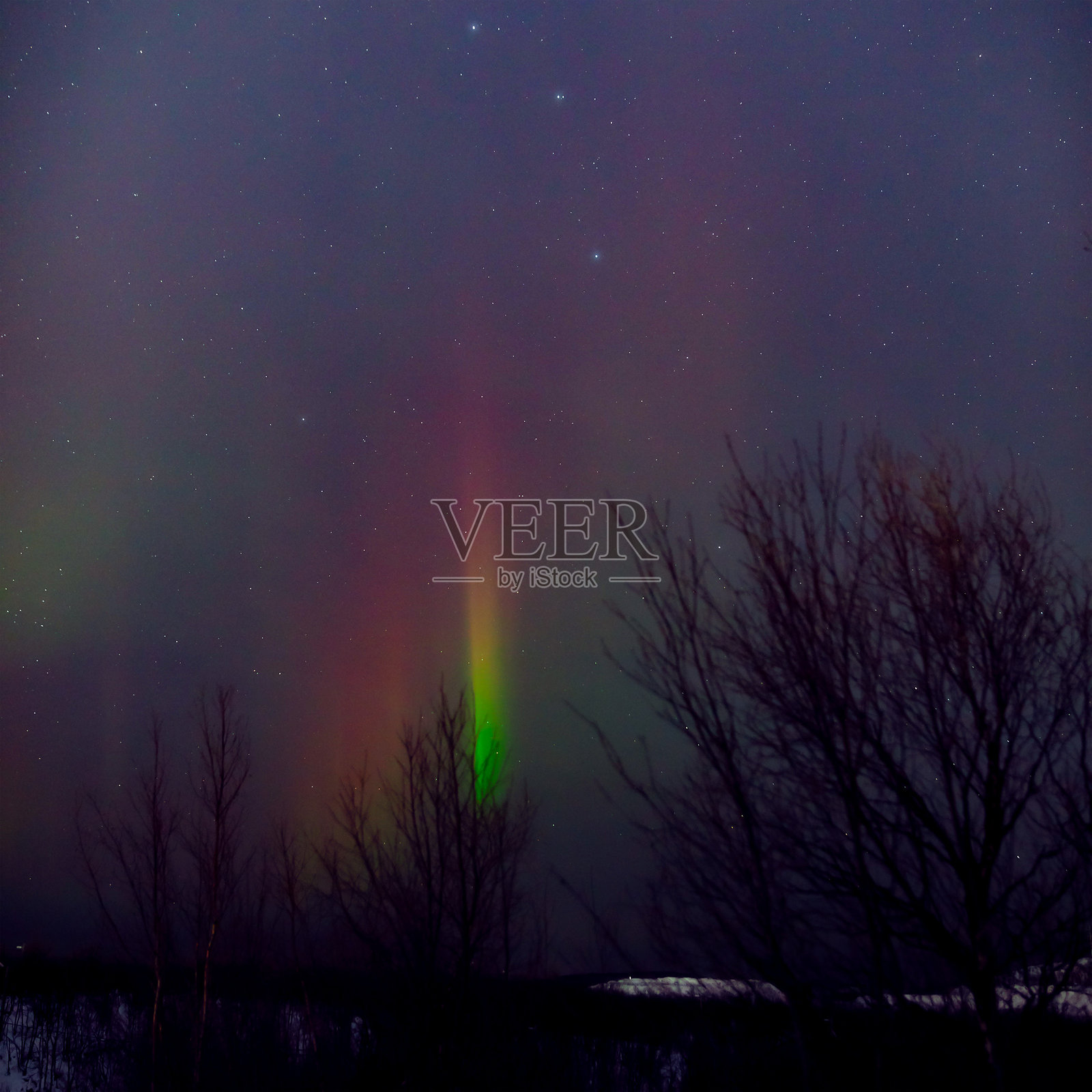 极光，极地光与银河星空。照片摄影图片