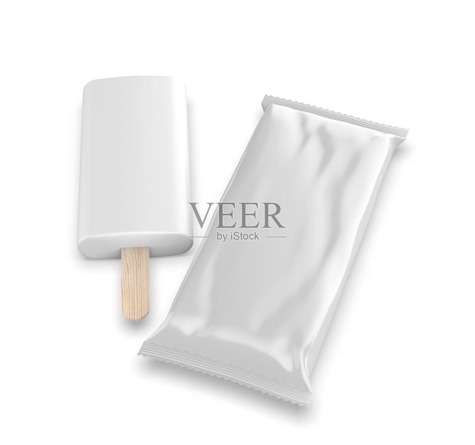 冰淇淋空白模板包装 mockup，孤立在白色背景上。照片摄影图片