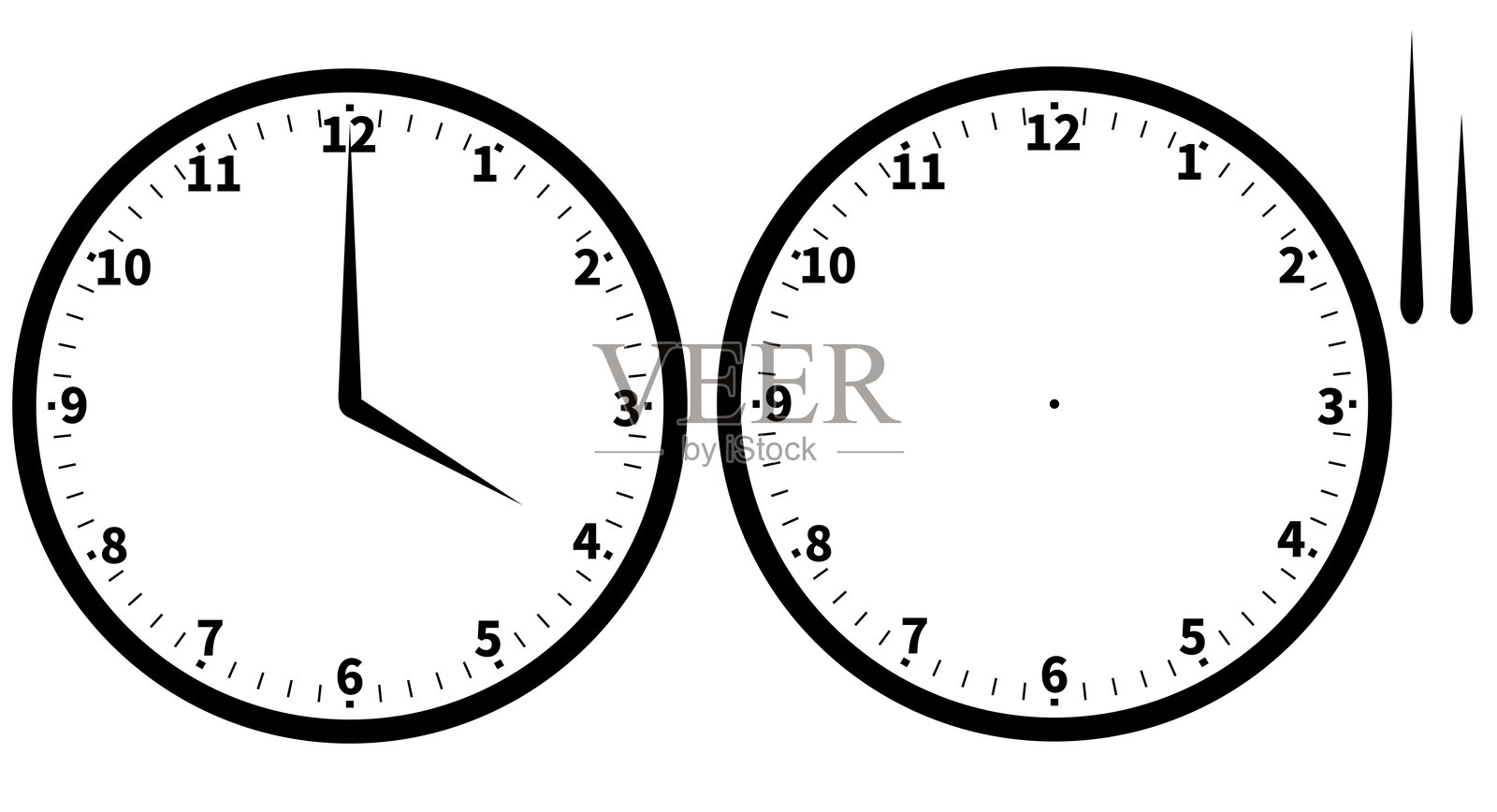 简单的单色圆形时钟插图。模板设计，允许您自定义时针和分针。插画图片素材