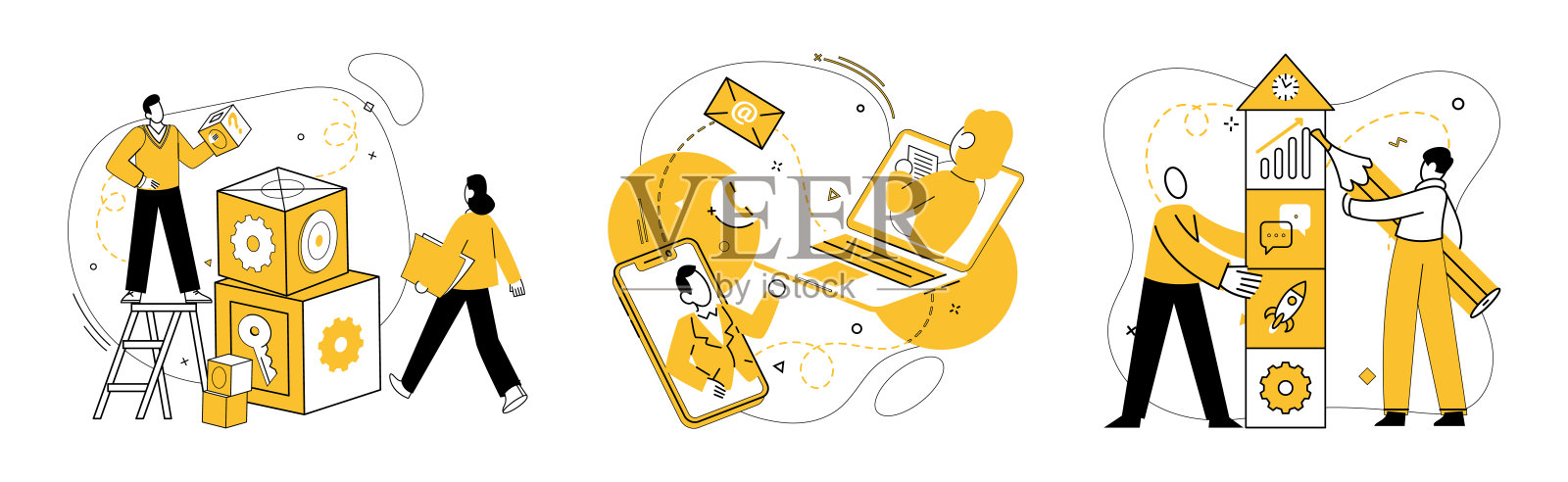 合作工作。专业合作将挑战转化为集体成就的垫脚石。插画图片素材