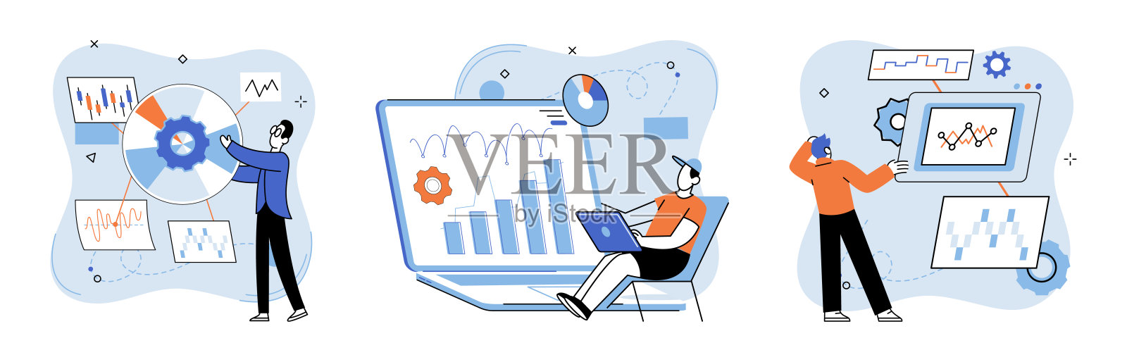 数据分析。数据驱动的解决方案为企业提供可操作的洞察，以推动增长。插画图片素材