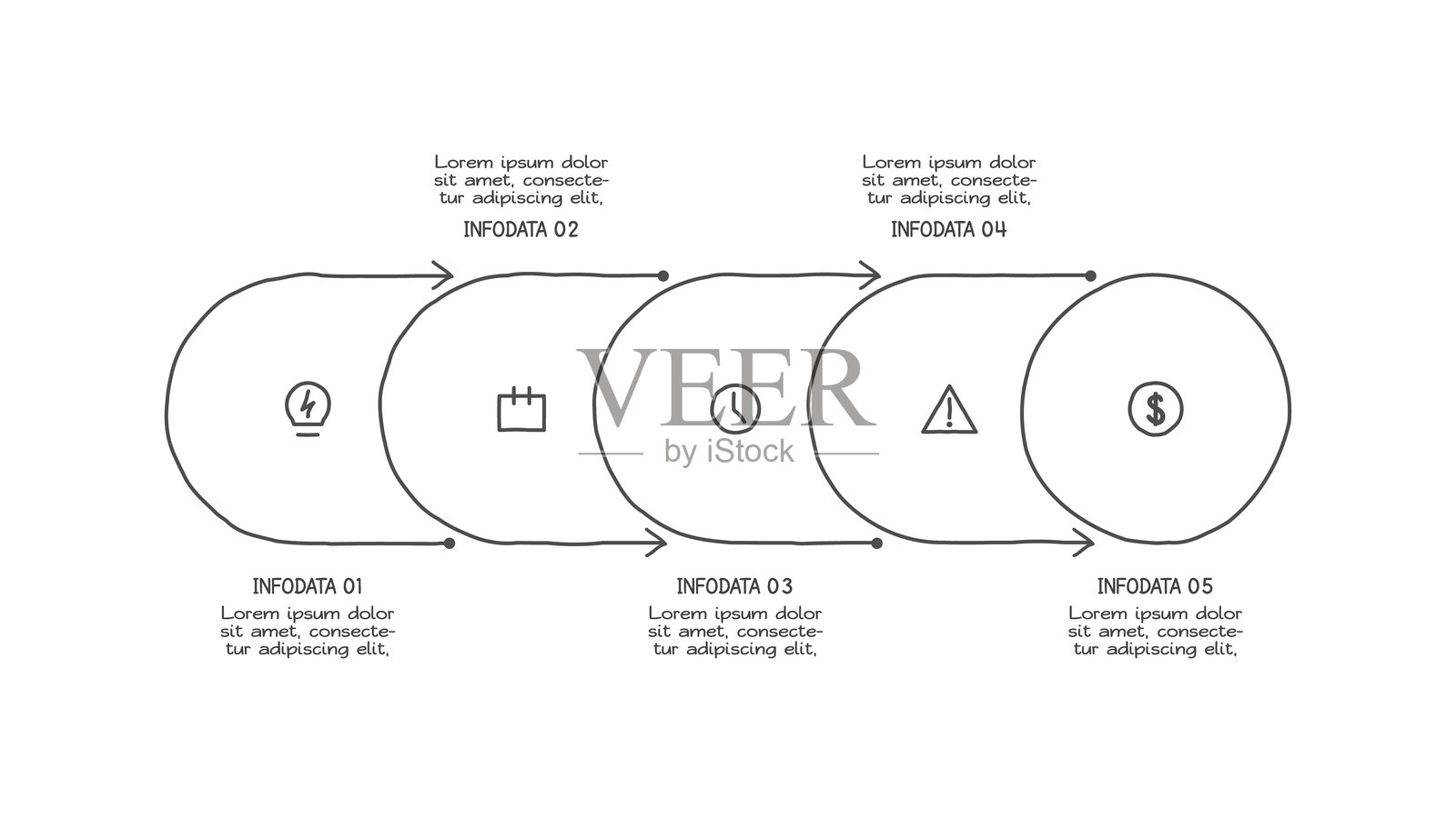 涂鸦信息图元素，包含5个选项。用于演示的矢量商业模板插画图片素材