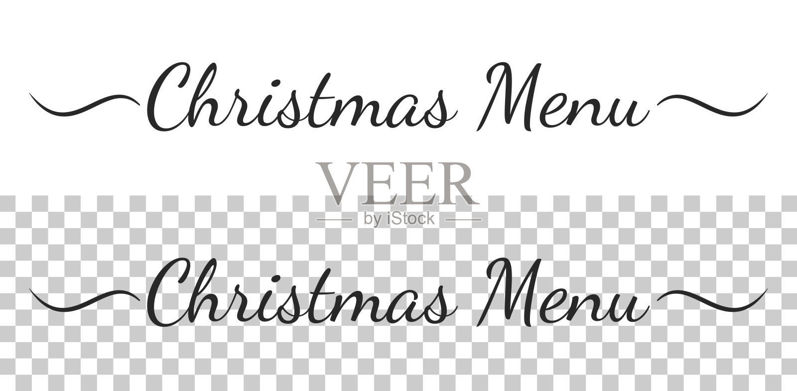 圣诞菜单 - 带有装饰性笔画的书法文字，背景为空白插画图片素材