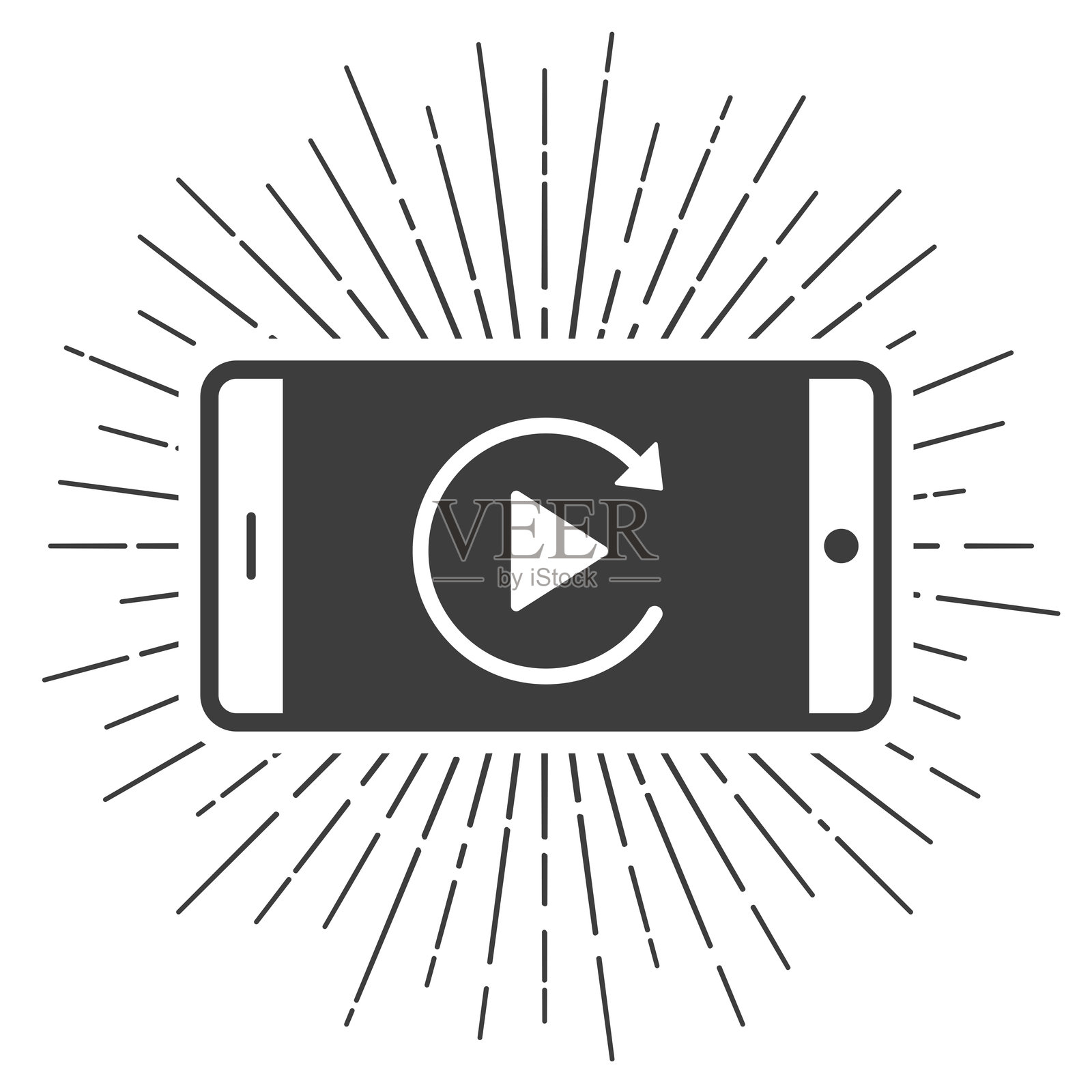 智能手机上的重播图标，背景为白色并带有光芒效果插画图片素材