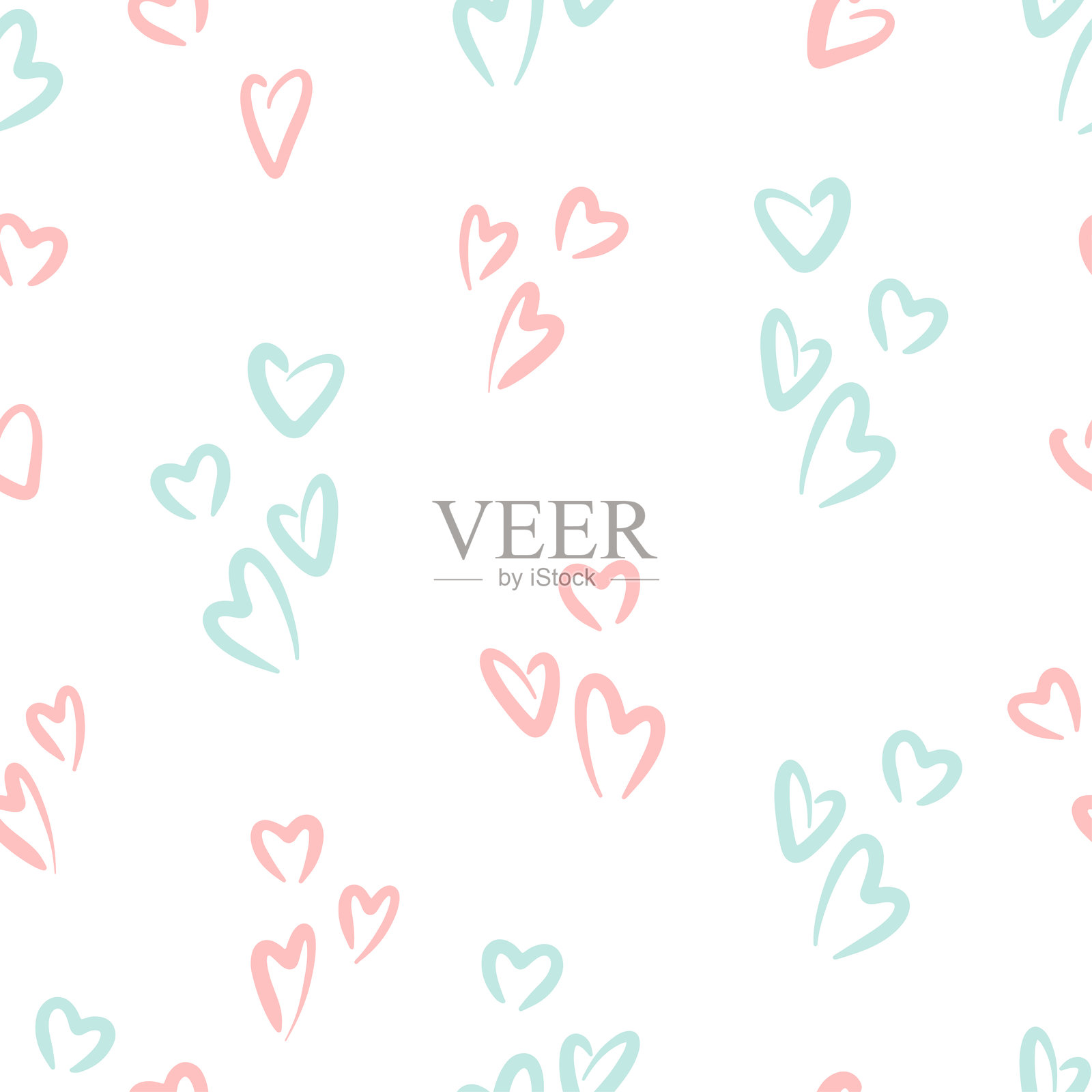 手绘矢量图案可爱的粉彩心形图案，背景为白色插画图片素材