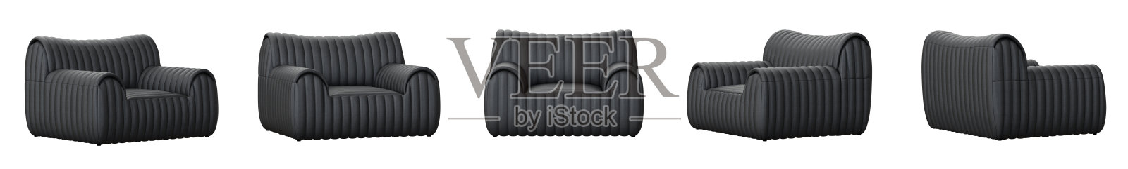 黑色现代扶手椅组合，孤立在白色背景上。3D渲染。照片摄影图片