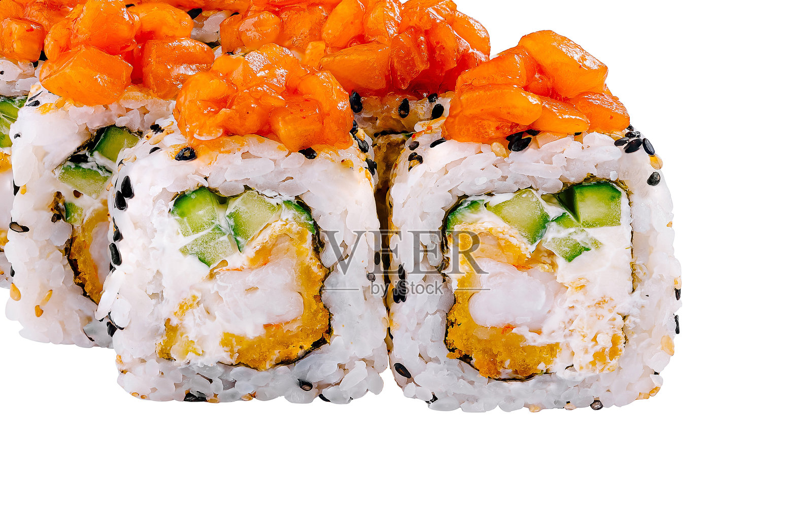 美味的三文鱼寿司卷，背景为白色照片摄影图片