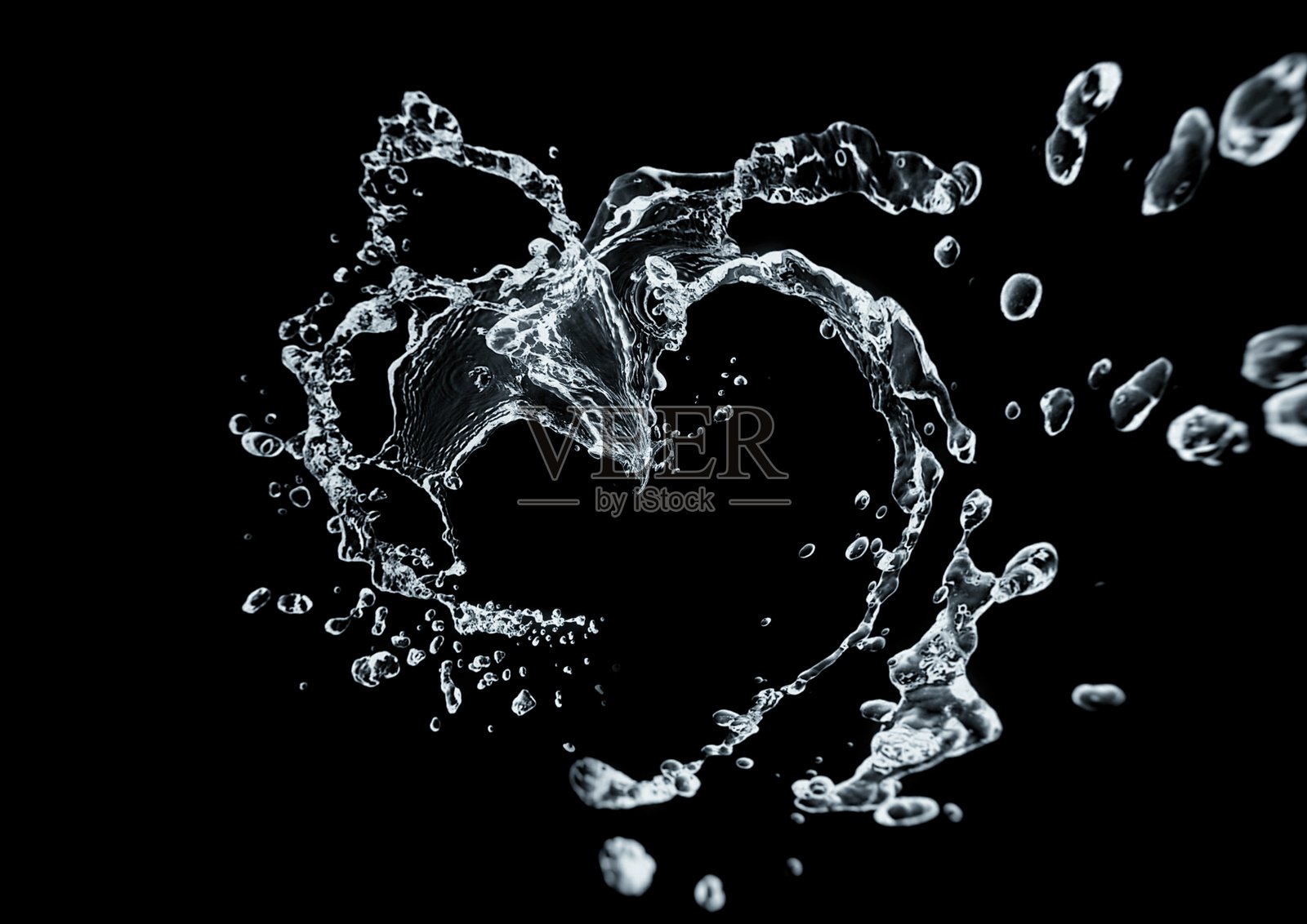 黑色背景上的抽象水波和水花的3D插图照片摄影图片